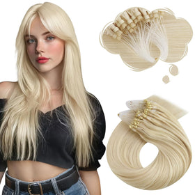 Moresoo Micro Link Hair Extensions Platinum Blonde front view