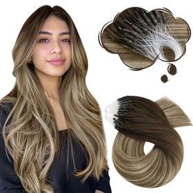 Moresoo Micro Loop Hair Extensions 20 Inch Brown Blonde front view