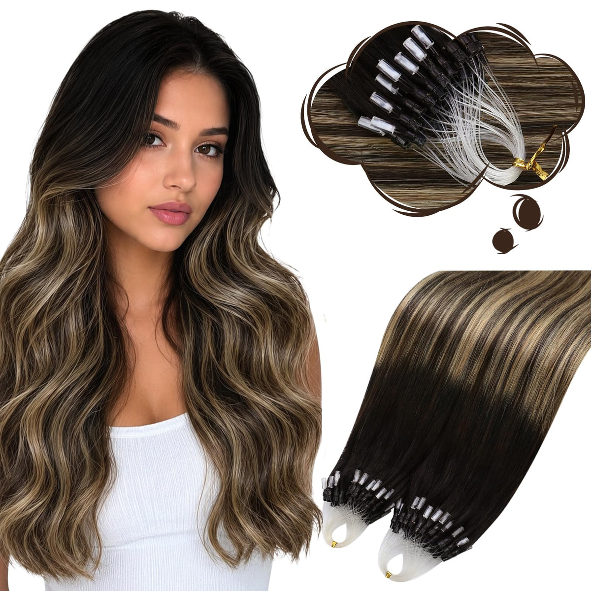 Moresoo Micro Loop Hair Extensions in Black Caramel Blonde front view