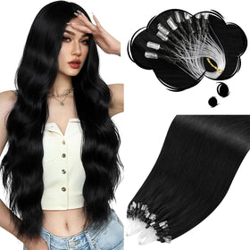 Moresoo Micro Loop Hair Extensions Jet Black 14 Inch front view
