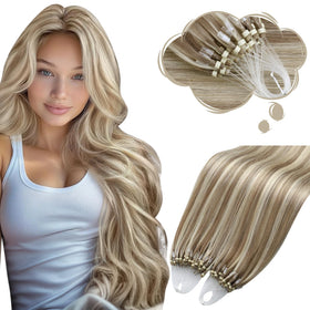 Moresoo Micro Loop Hair Extensions Light Brown Platinum Blonde front view