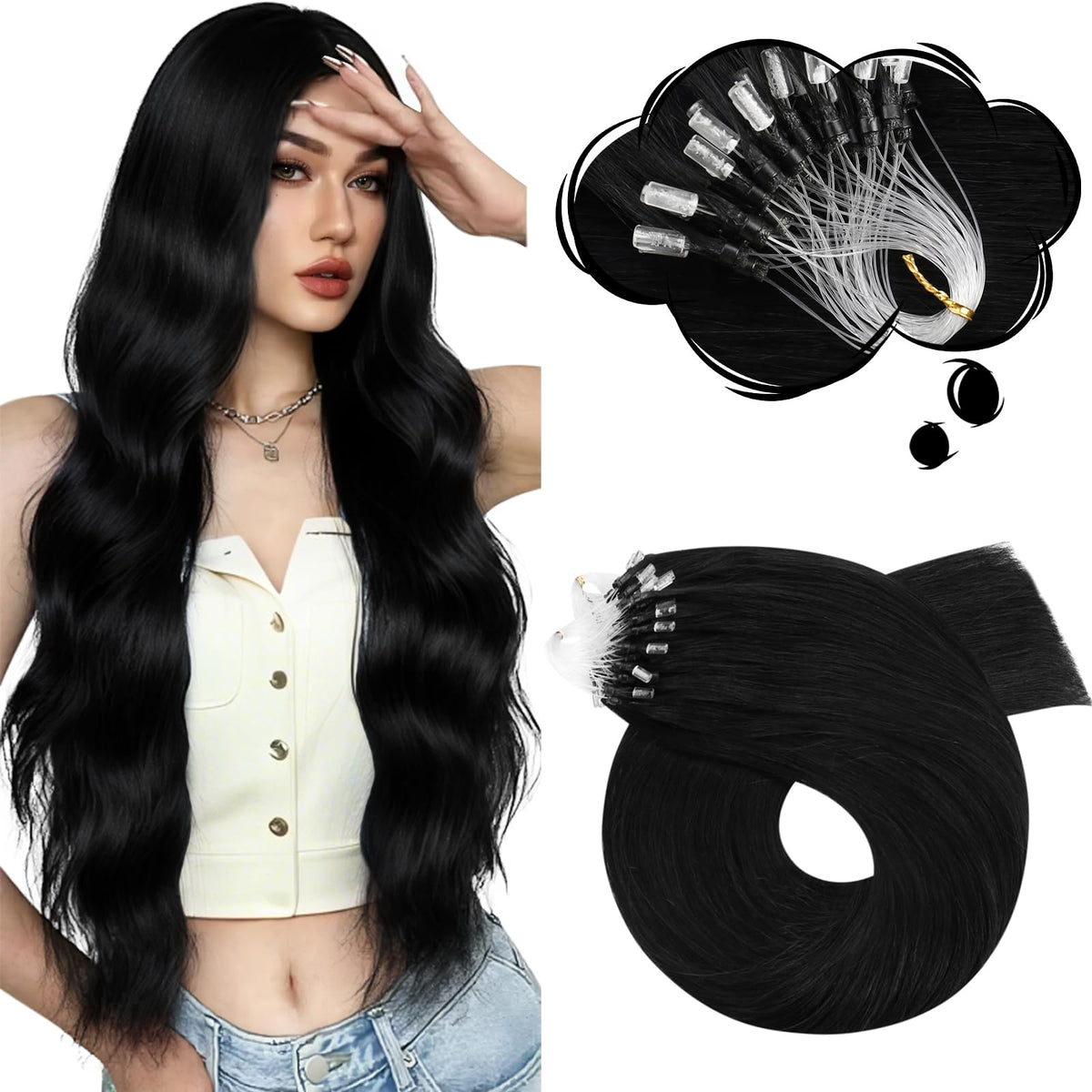 Moresoo Micro Loop Hair Extensions Medium Brown front view
