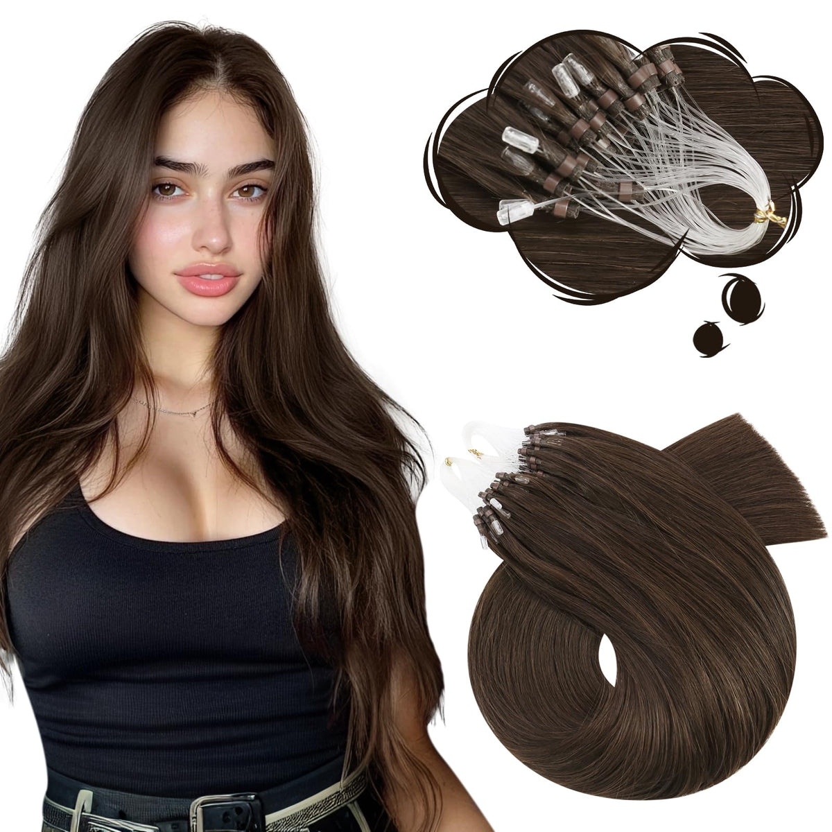 Moresoo Microlink Hair Extensions 14 Inch Medium Brown front view