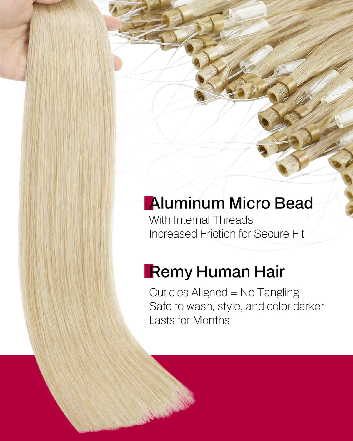 Moresoo Microlink Hair Extensions 16 Inch close-up of strands