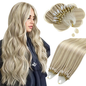 Moresoo Microlink Hair Extensions 24 inch Ash Blonde Highlight front view