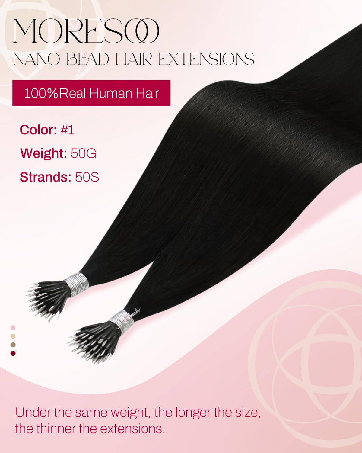 Moresoo Nano Bead Hair Extensions 14 Inch Jet Black packaging