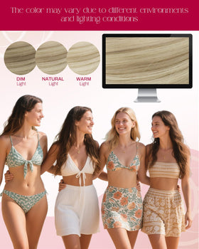 Moresoo Nano Bead Hair Extensions 18 Inch Ash Blonde strands display
