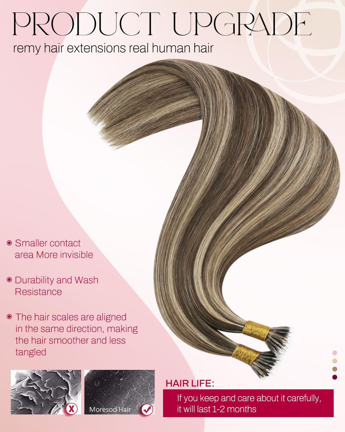Moresoo Nano Bead Hair Extensions displayed in packaging