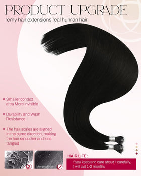 Moresoo Nano Bead Hair Extensions displayed with styling tools