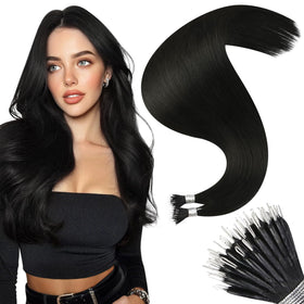 Moresoo Nano Bead Hair Extensions Jet Black 24 Inch pack front view