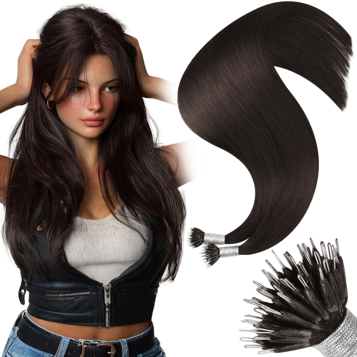 Moresoo Nano Bead Hair Extensions packaging with 50 strands