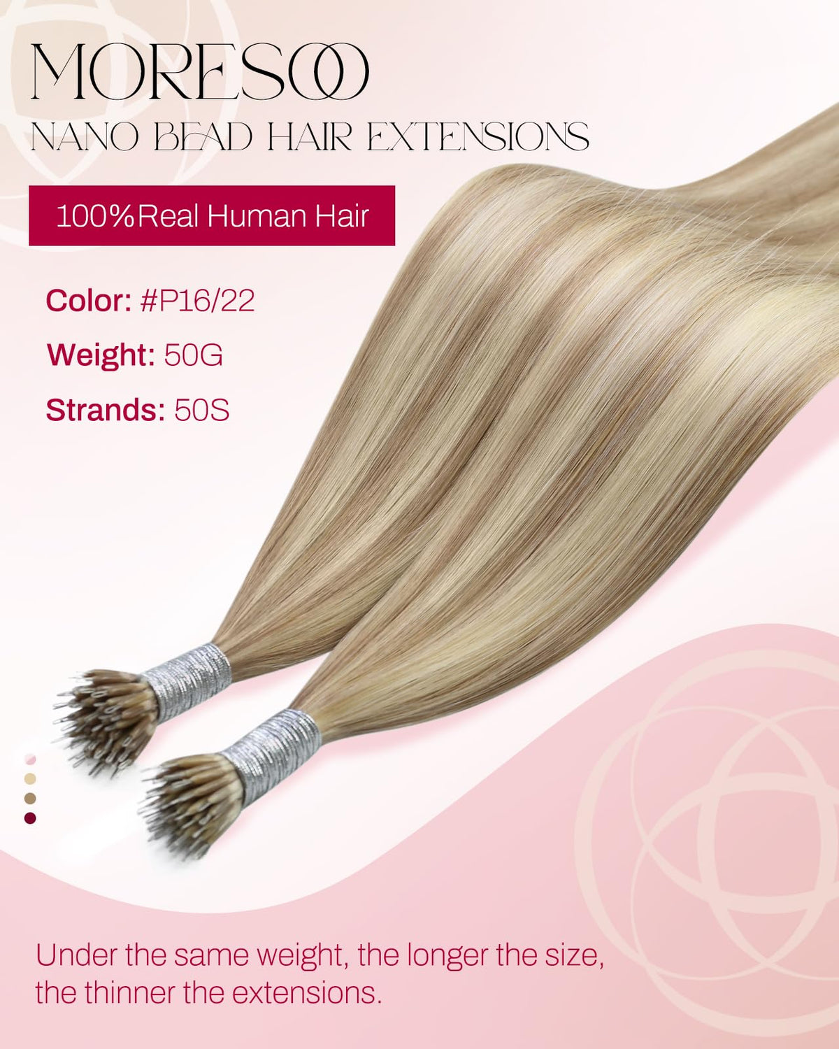 Moresoo Nano Bead Hair Extensions packaging with strands visible