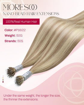 Moresoo Nano Bead Hair Extensions packaging with strands visible