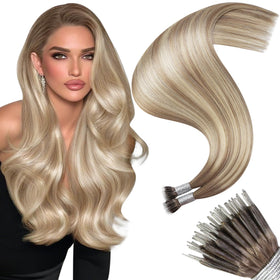 Moresoo Nano Extensions 22 Inch Brown Dirty Blonde Ombre front view