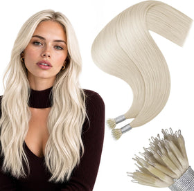 Moresoo Nano Hair Extensions 16 Inch White Blonde front view
