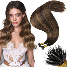 Moresoo Nano Hair Extensions Brown Chestnut Balayage front view