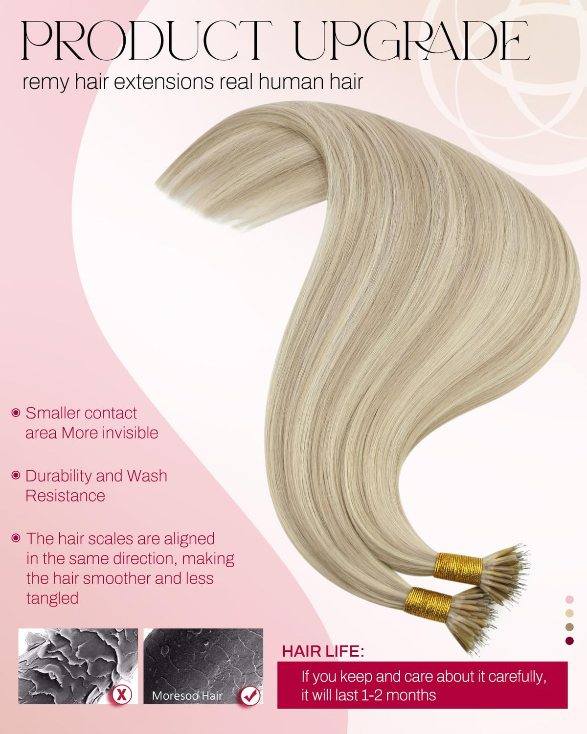 Moresoo Nano Hair Extensions pack showing 50 strands