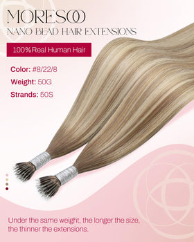 Moresoo Nano Hair Extensions packaging with 50 strands