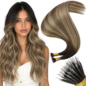 Moresoo Nano Link Hair Extensions Ginger Golden Brown front view