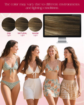 Moresoo Nano Link Hair Extensions Ginger Golden Brown on model