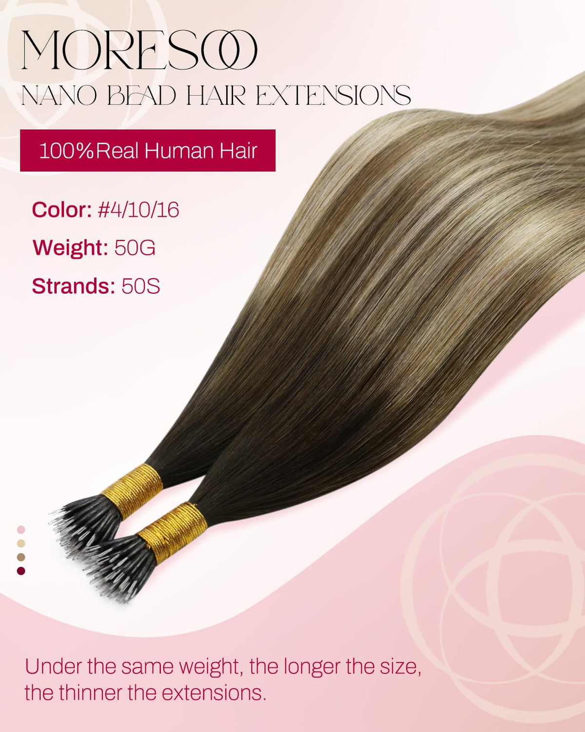 Moresoo Nano Link Hair Extensions Ginger Golden Brown side view