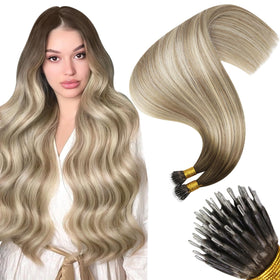 Moresoo Nano Ring Hair Extensions 18 Inch Mocha Brown front view