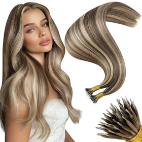 Moresoo Nano Tip Hair Extensions Caramel Blonde front view