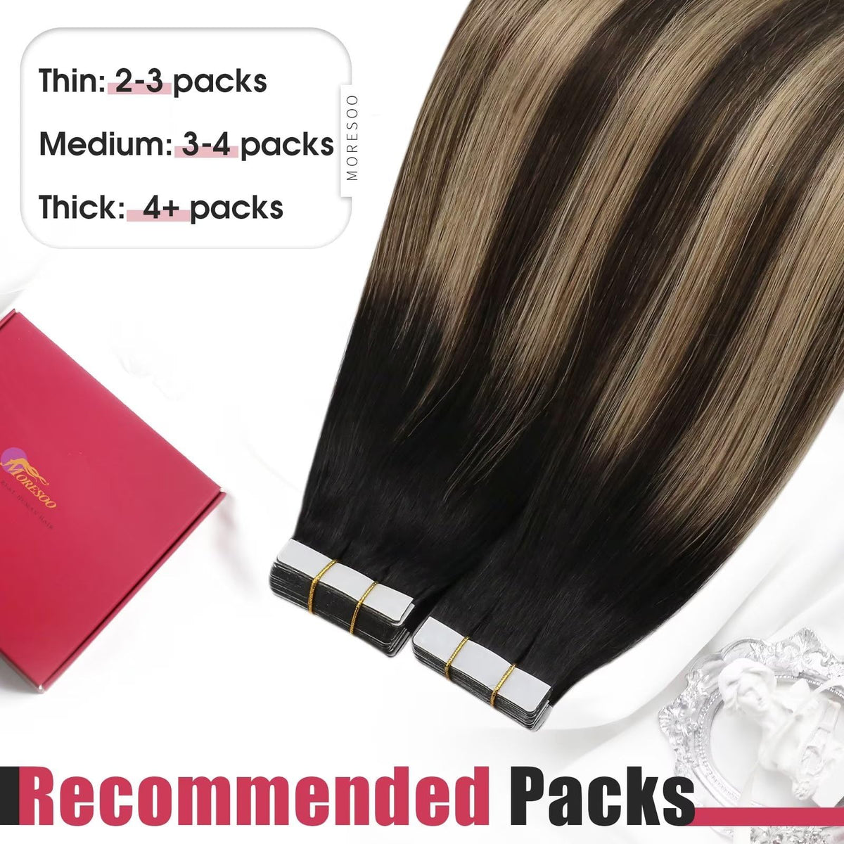 Moresoo Ombre Tape in Hair Extensions before and after application