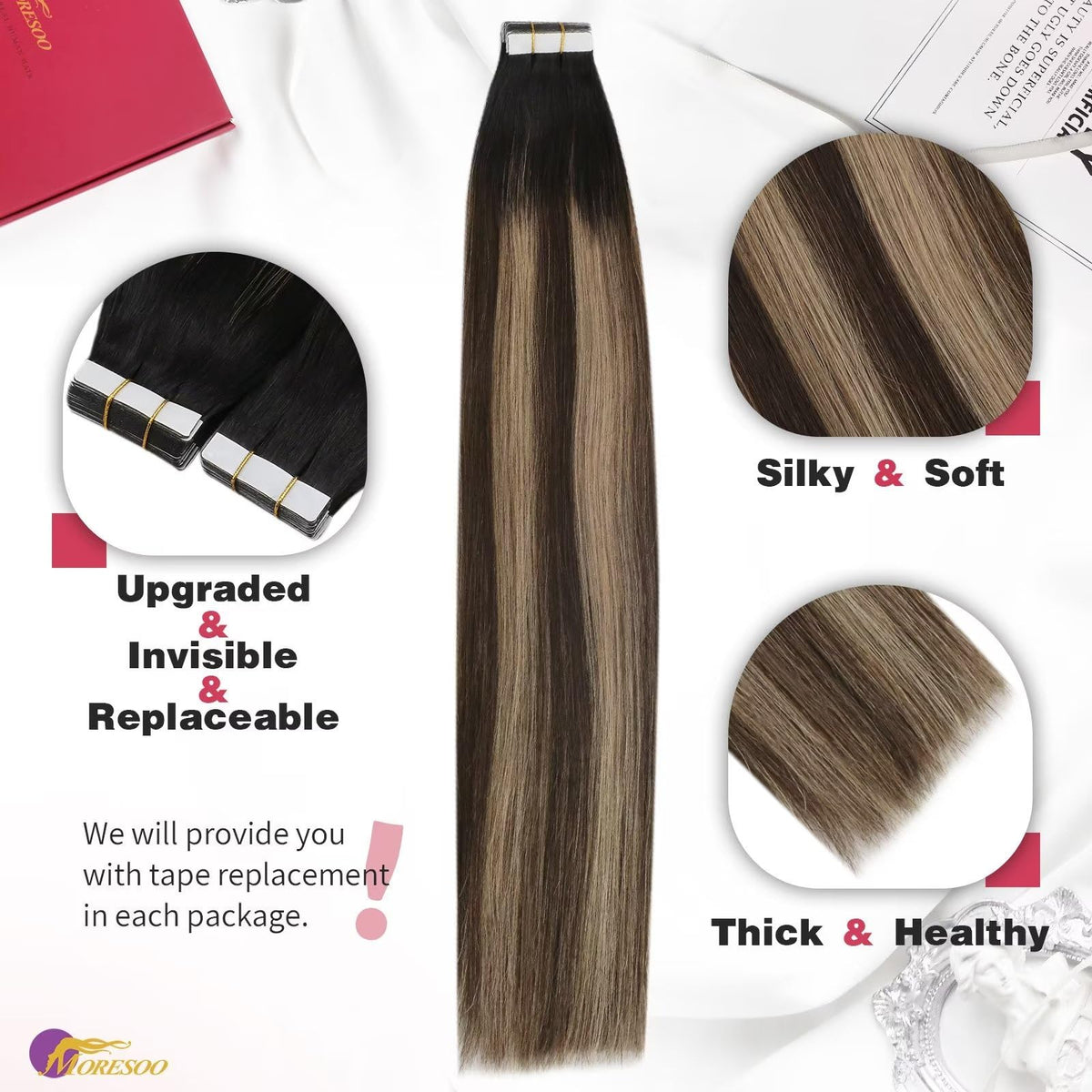 Moresoo Ombre Tape in Hair Extensions close-up of tape