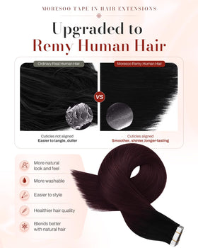 Moresoo Ombre Tape-In Hair Extensions Off Black Wine Red packaging