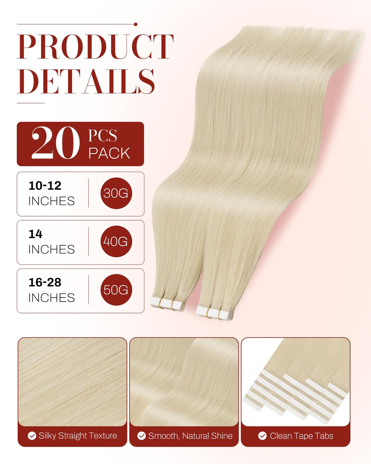 Moresoo Platinum Blonde hair extensions close-up