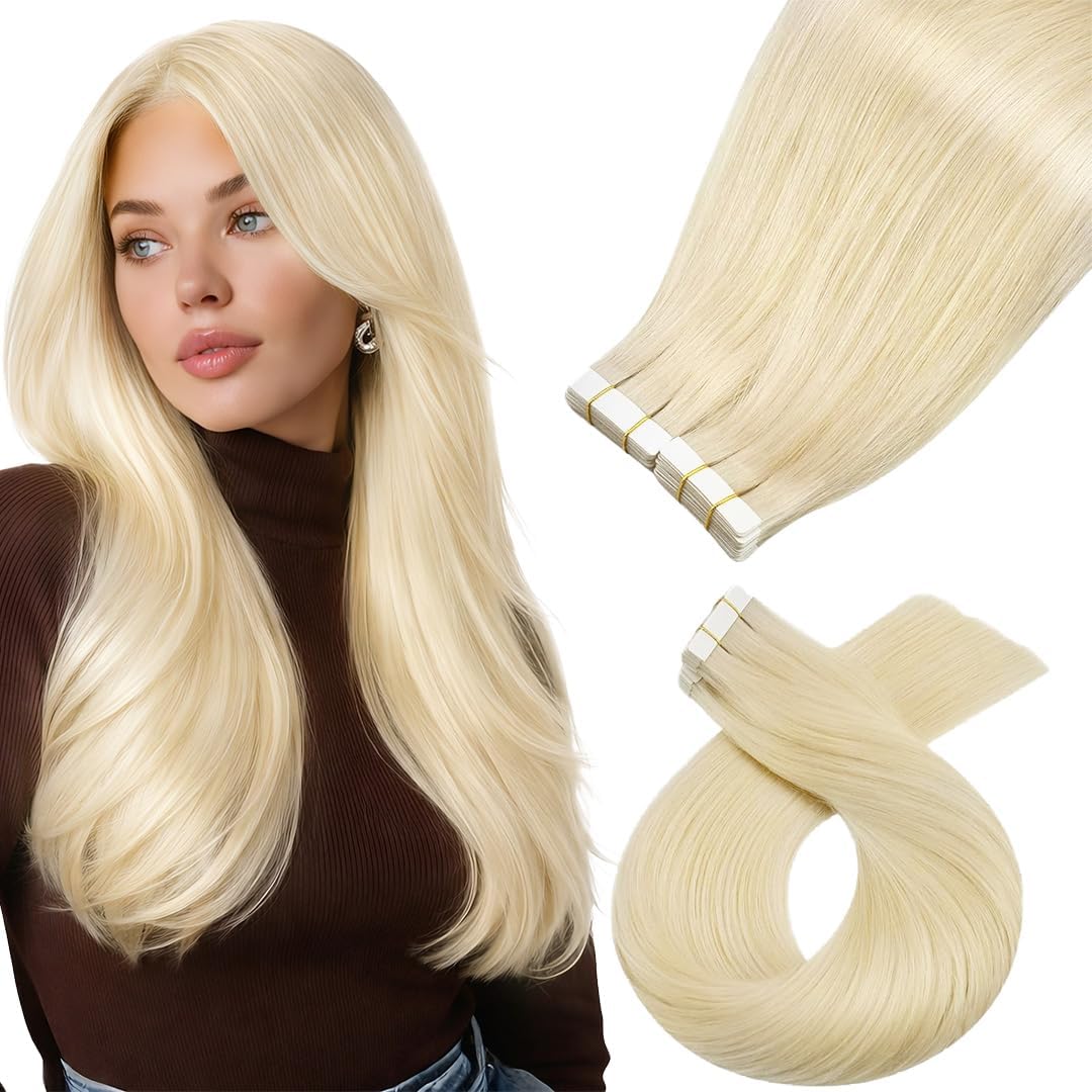 Moresoo Platinum Blonde Tape Extensions 20 Inch front view
