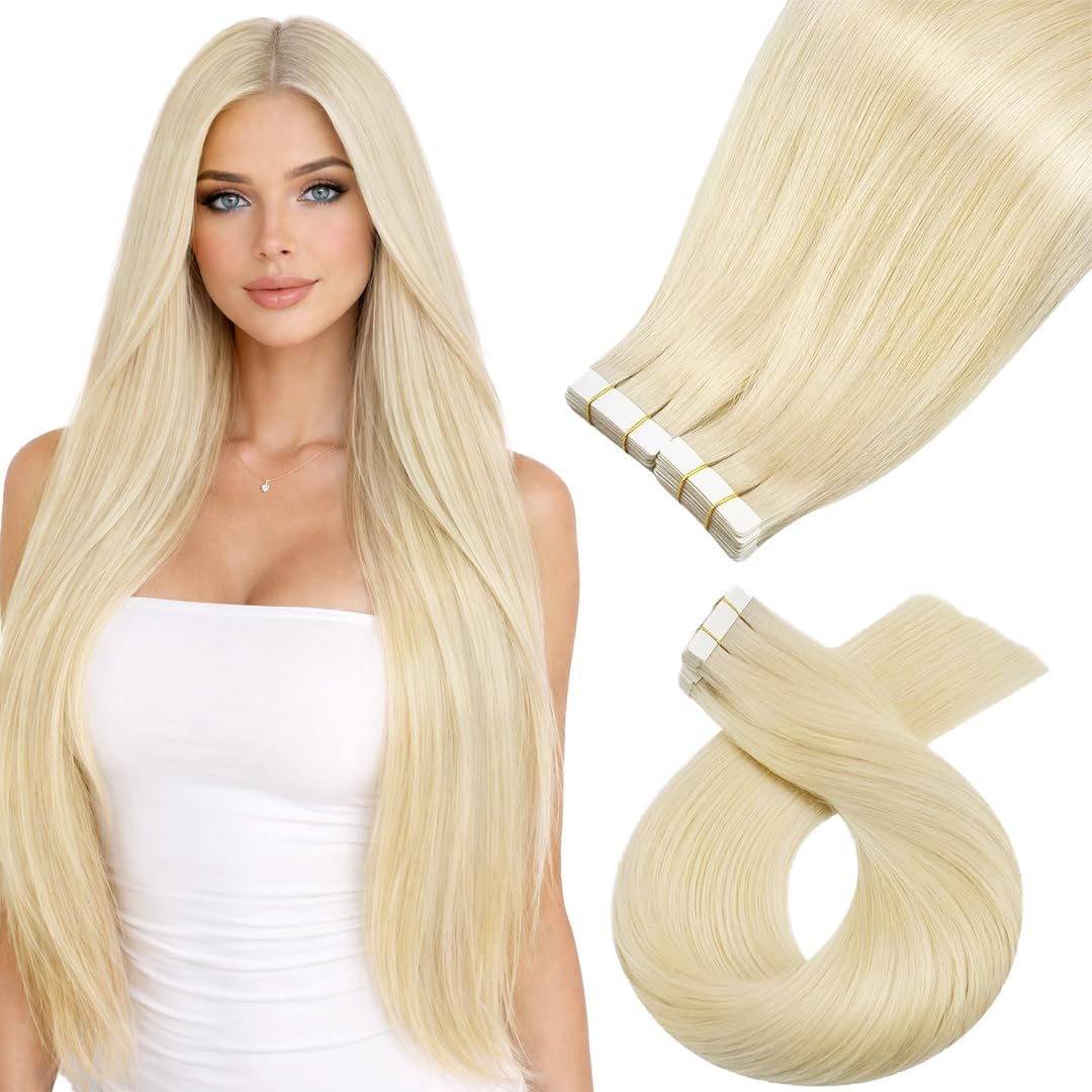 Moresoo Platinum Blonde Tape-In Extensions 20in front view