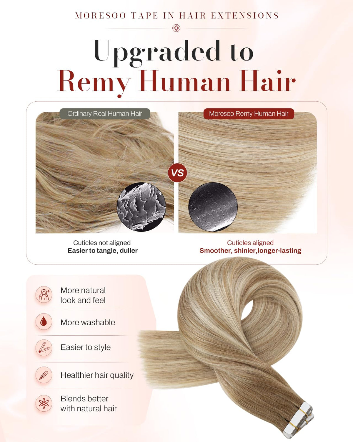 Moresoo Tape Extensions Ash Brown Blonde 20in packaging