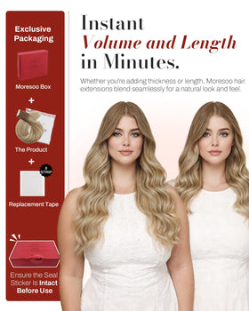 Moresoo Tape Extensions Ash Brown Blonde back view