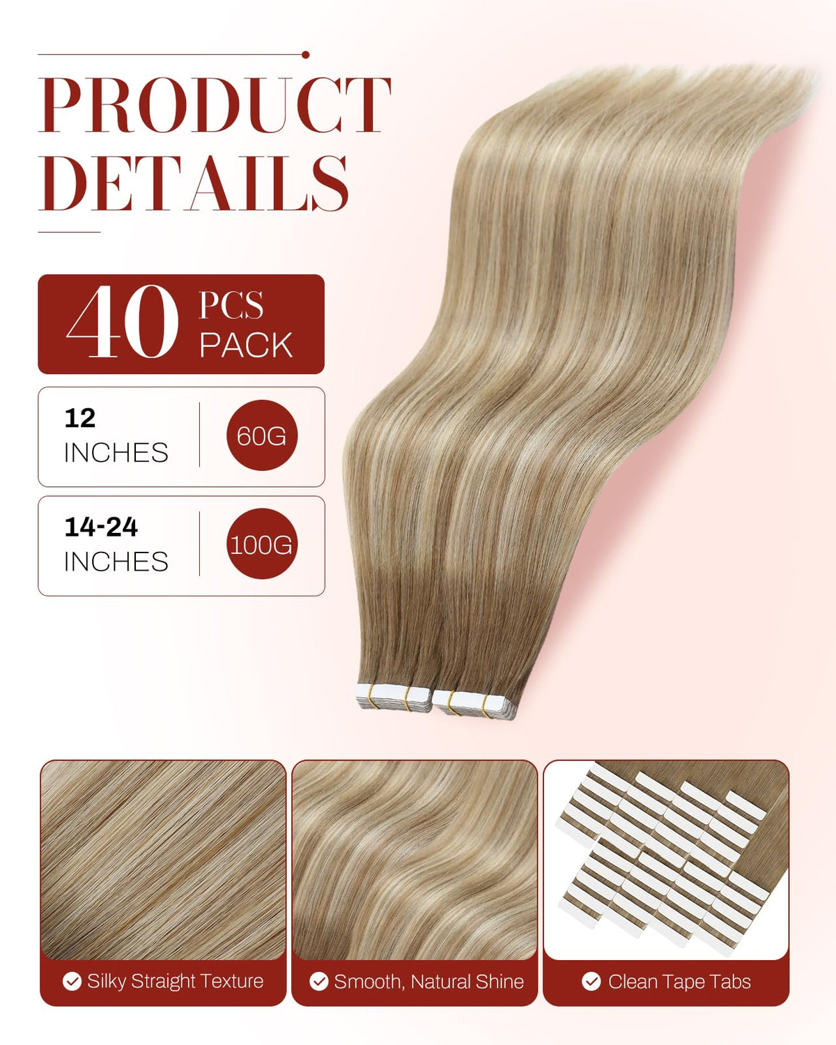 Moresoo Tape Extensions Ash Brown Blonde close-up of tape