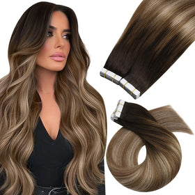 Moresoo Tape Extensions Golden Brown Balayage 22in front view