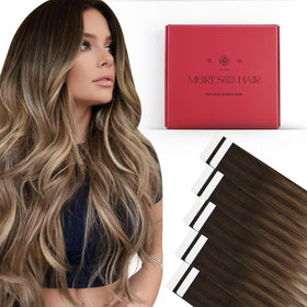 Moresoo Tape Extensions Golden Brown Balayage front view