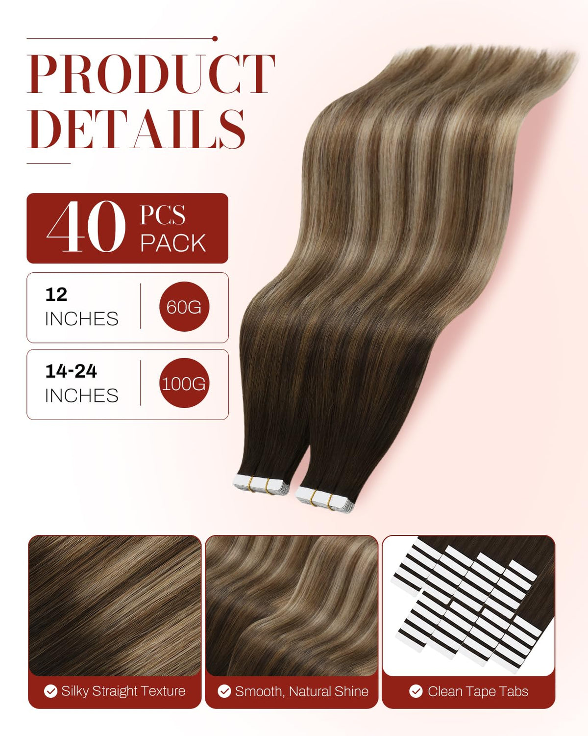 Moresoo Tape Extensions Golden Brown Balayage packaging