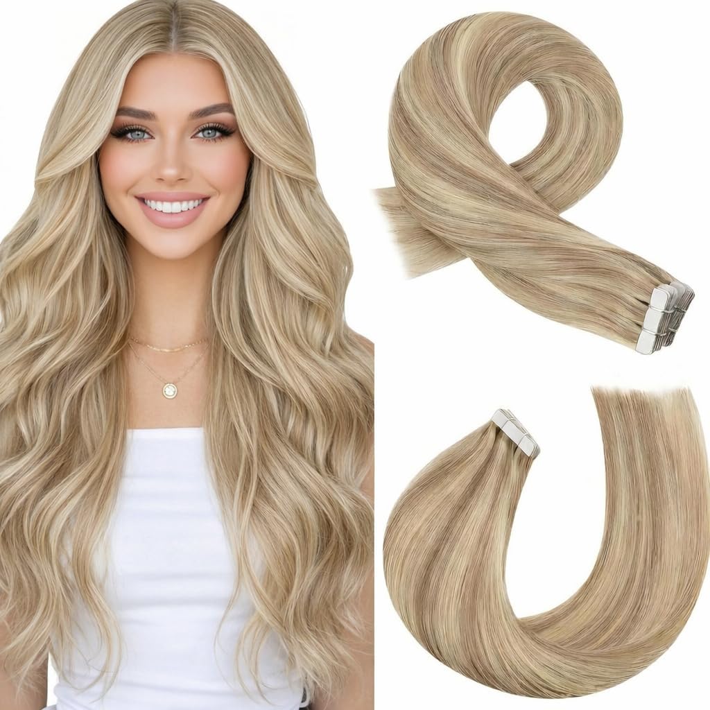 Moresoo Tape Extensions Honey Blonde Highlights front view