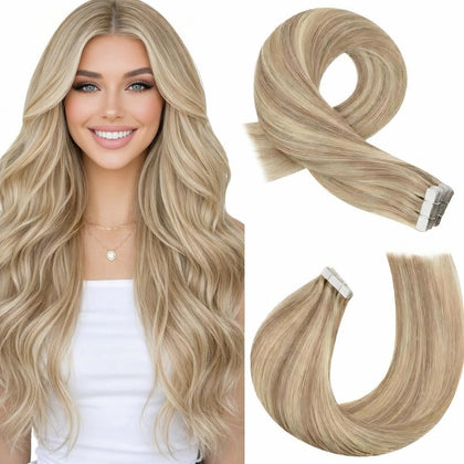 Moresoo Tape Extensions Honey Blonde Highlights front view
