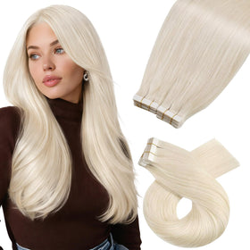 Moresoo Tape Hair Extensions 24 Inch White Blonde front view