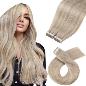 Moresoo Tape Hair Extensions Ash Blonde 22in front view