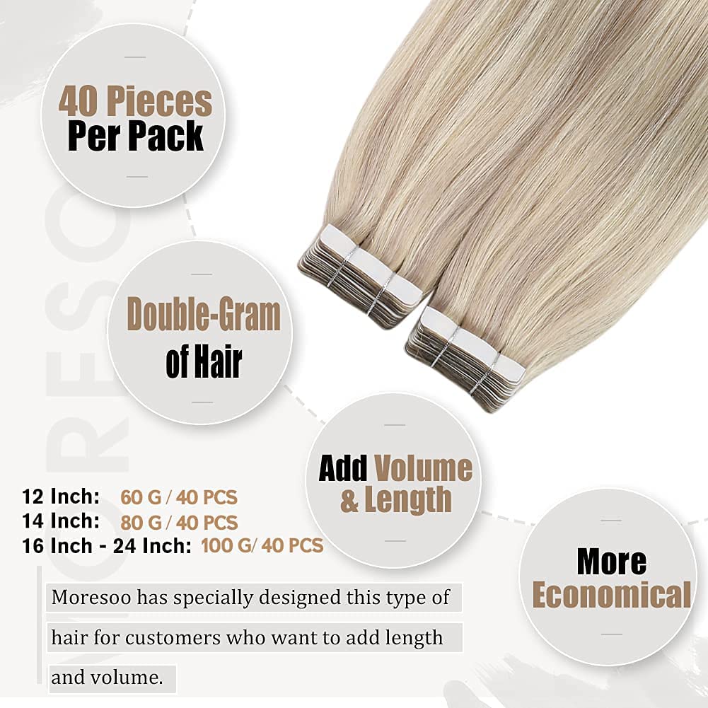 Moresoo Tape Hair Extensions Ash Blonde 22in packaging