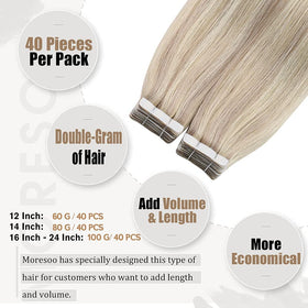 Moresoo Tape Hair Extensions Ash Blonde 22in packaging