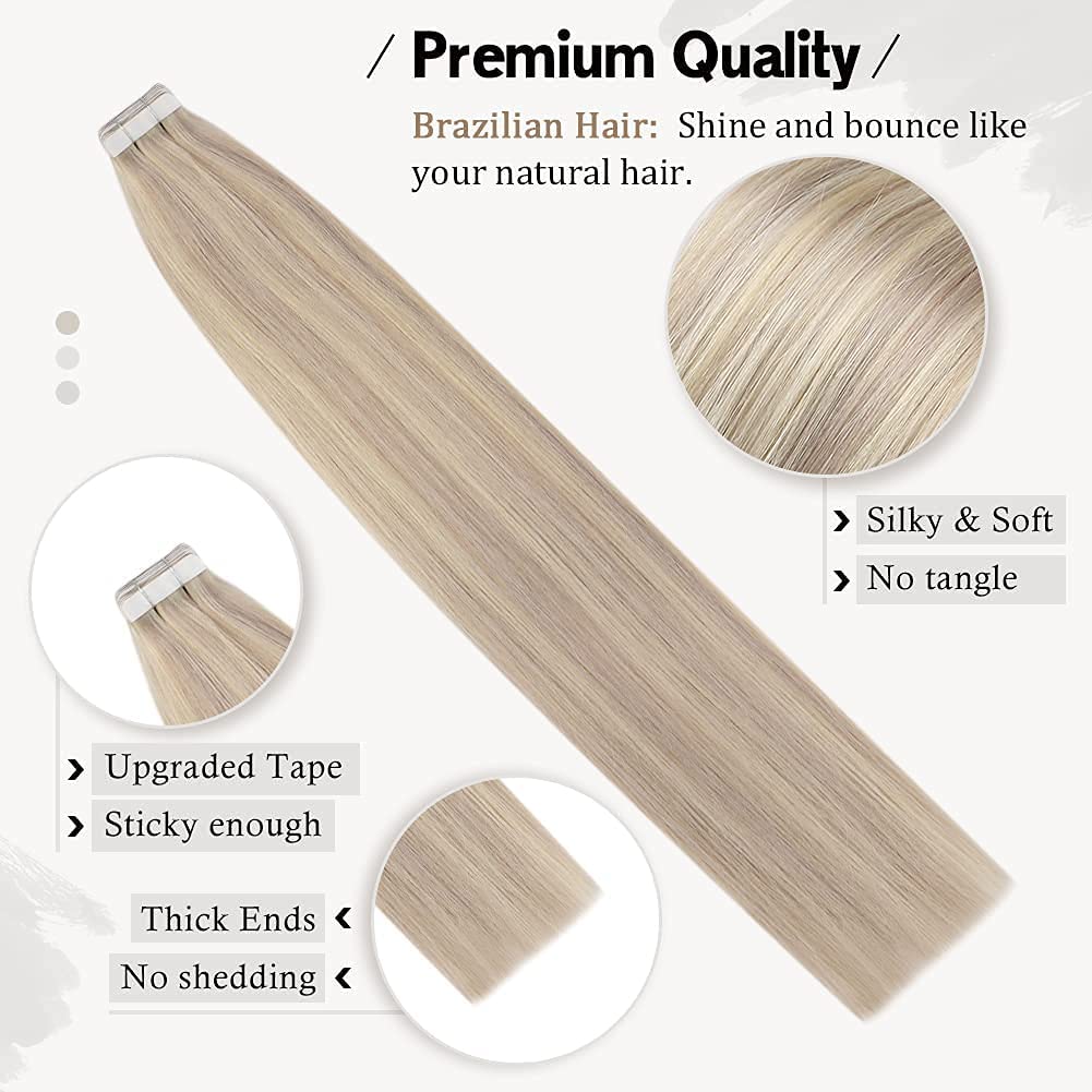 Moresoo Tape Hair Extensions Ash Blonde close-up of tape