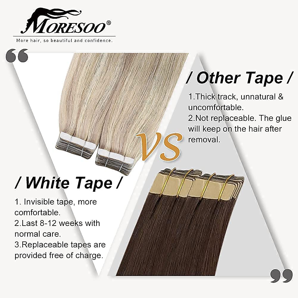 Moresoo Tape Hair Extensions Ash Blonde on a model