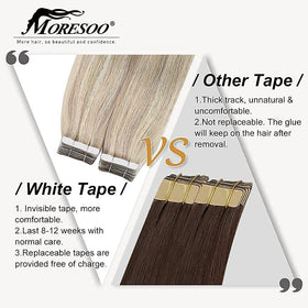 Moresoo Tape Hair Extensions Ash Blonde on a model