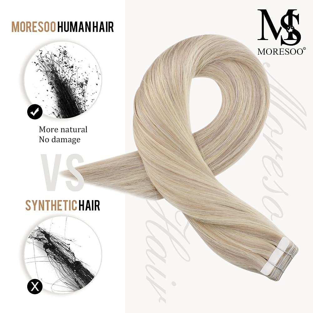 Moresoo Tape Hair Extensions Ash Blonde texture detail