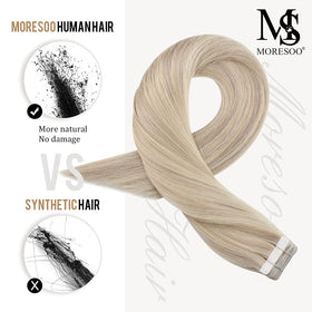 Moresoo Tape Hair Extensions Ash Blonde texture detail